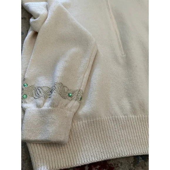 Vintage St. John Cream Beaded Sequin Embroidery knit Sweater Size Small - Picture 7 of 11